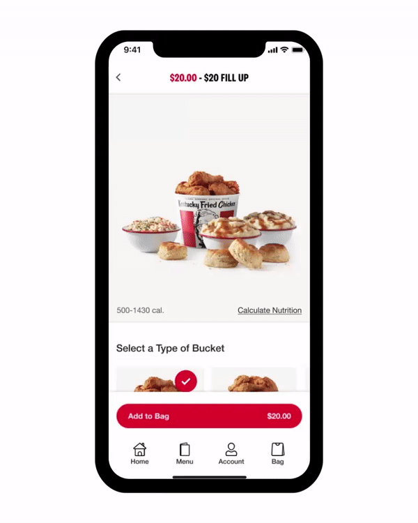 KFC food delivery mobile app