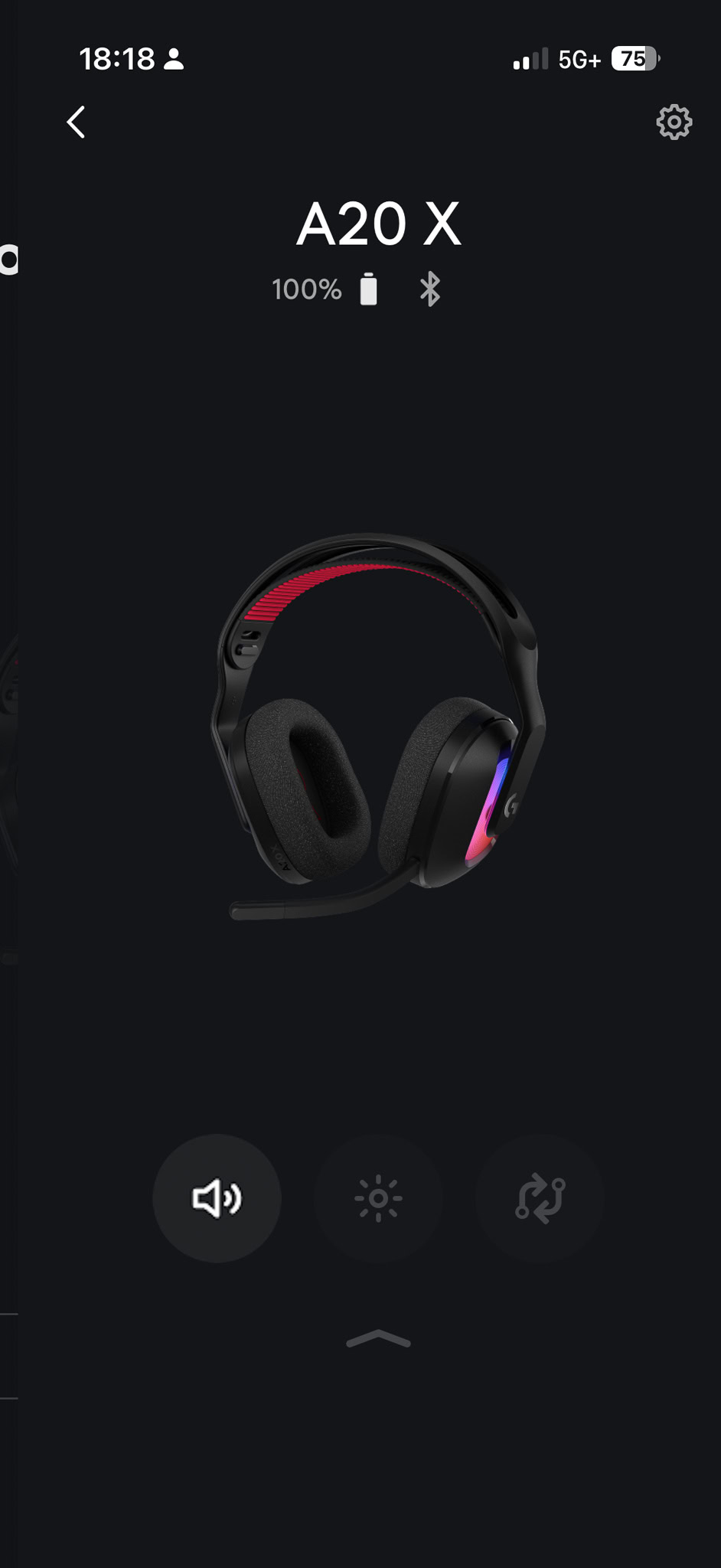 Logitech G Hub mobile app with the A20 X menu