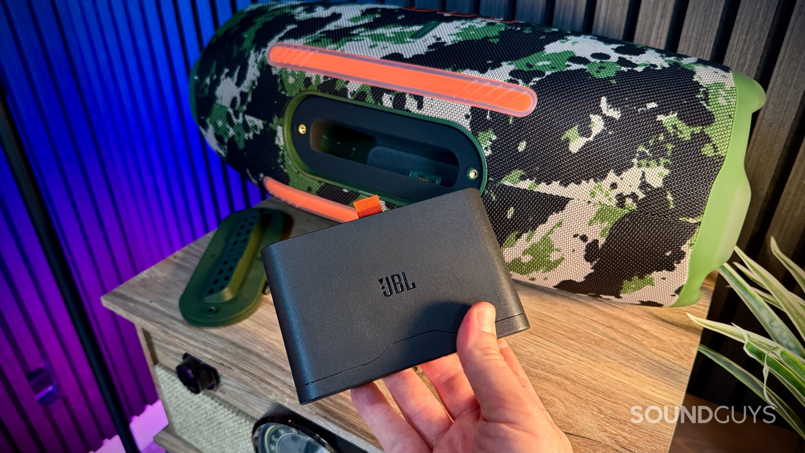 Photo of a JBL Boombox 4's battery removed