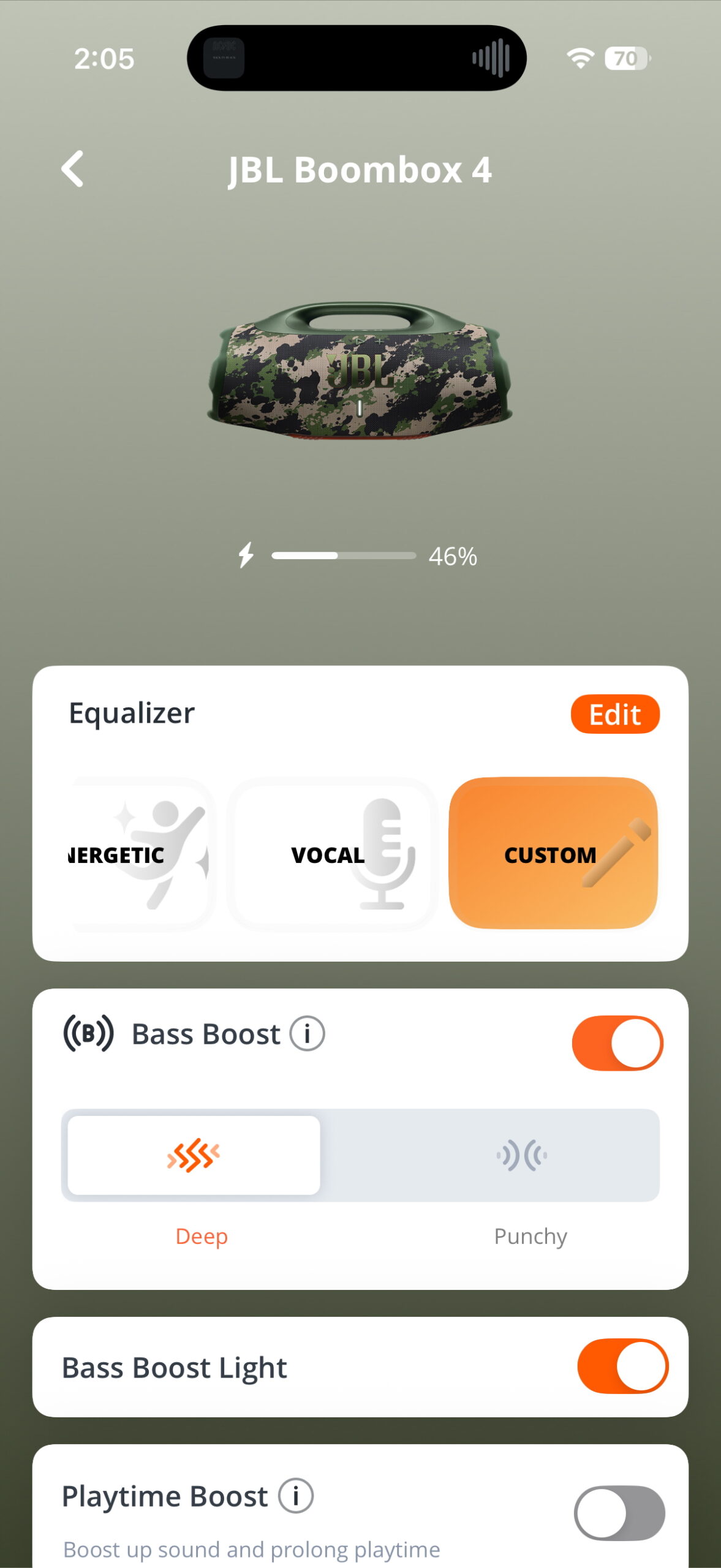 JBL Portable app while connected to the JBL Boombox 4