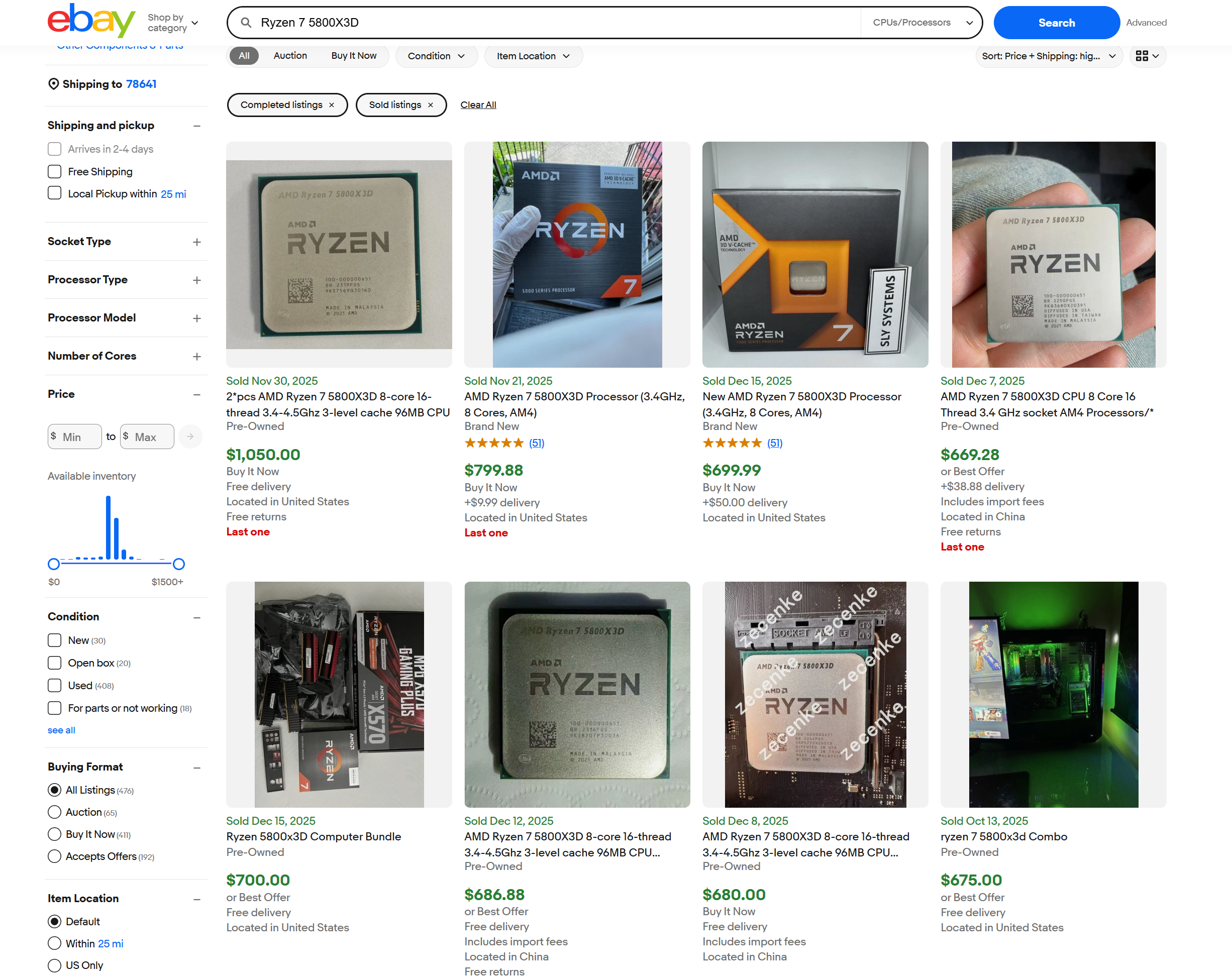 Ryzen 7 5800X3D prices on eBay